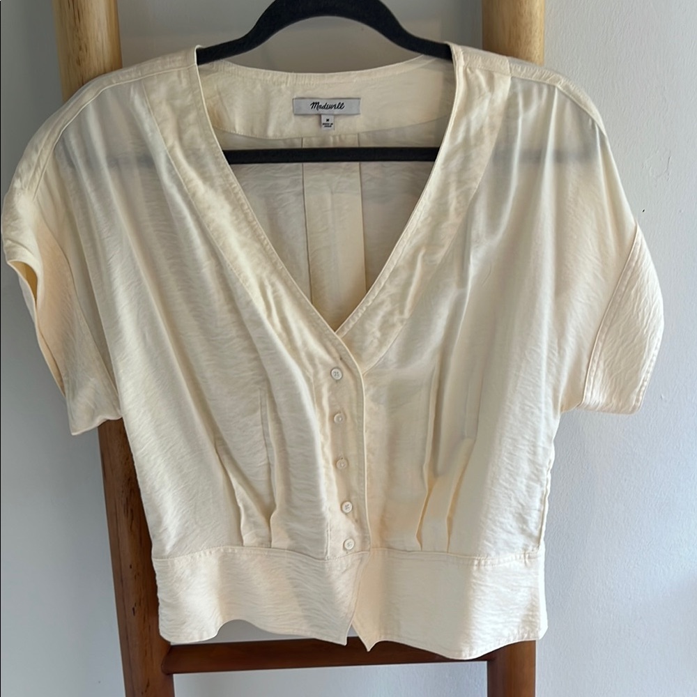 Madewell Cream Buttoned Crop Blouse